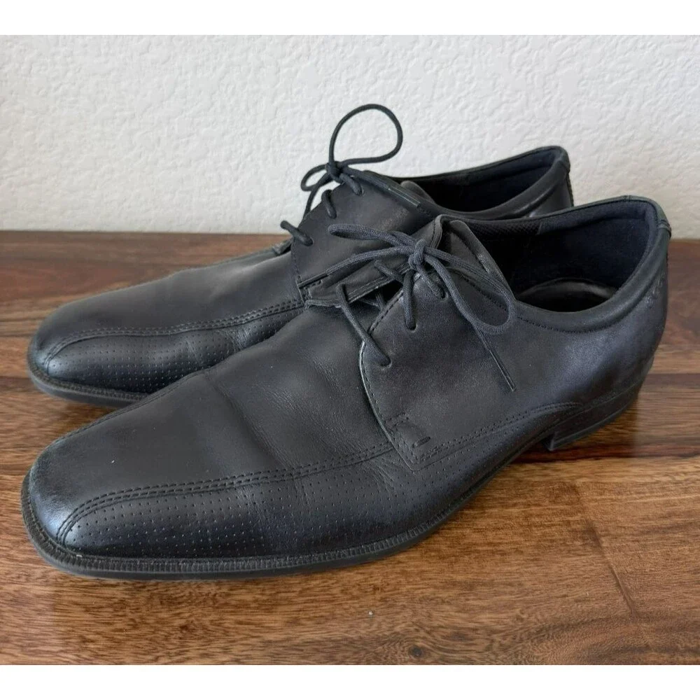 Ecco Mens Cap Toe Oxford Shoes Black Leather Lace up EU 43 / US 9